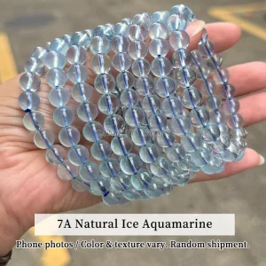 8A Natural Devil Blue Aquamarine Beaded Bracelet High Clarity Blue Gemstone