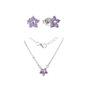 Purple 8A Cubic Zirconia 925 Sterling Silver Star Earrings and Necklace Jewelry Set for Women