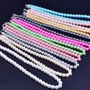 8mm Multicolored Glass Pearl Necklace Collar Chain Short Necklace