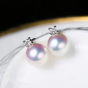 8mm White Shell Pearl Stud Earring 925 Sterling Silver Fine Jewelry Earring for Daily
