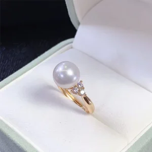 9-10mm Natural Freshwater Pearl Ring with 925 Silver and CZ Zircon Accent