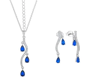 Bridal Wedding 925 Silver Red Cubic Zirconia Earring and Necklace Jewelry Set