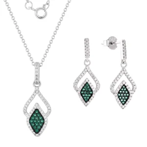 Custom-Made Women’s Luxury 925 Sterling Silver Rhombus Earrings and Necklace Fine Cubic Zirconia Jewelry Set, Women’s Gift