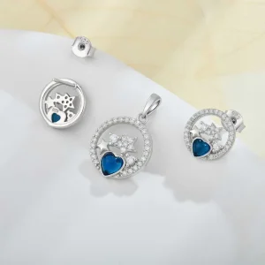 Custom Cubic Zirconia 925 Sterling Silver Heart-Shaped Earrings and Pendant Jewelry Set, Gift for Women