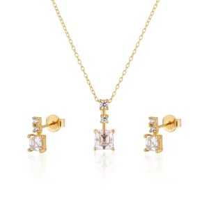 Minimalist 925 Silver Princess-Cut Moissanite Earrings and Necklace Jewelry Set for Women