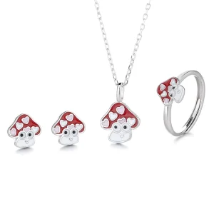Mushroom 925 Sterling Silver Enamel Women’s Jewelry Set