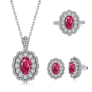 925 Sterling Silver Zircon Necklace, Earrings and Ring Wedding Bridal Party Jewelry Set