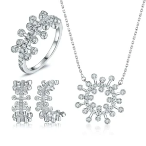 Custom 925 Sterling Silver Zircon Ring, Earrings and Necklace Jewelry Set