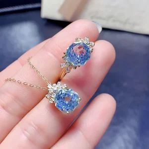 Art Deco Style 925 Sterling Silver Natural Topaz Jewelry Set