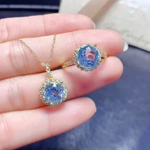 925 Sterling Silver Natural Topaz Flower-Cut Jewelry Set