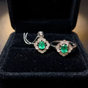 925 Silver Natural Emerald Birthstone Jewelry Set