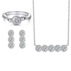 925 Sterling Silver Tarnish-Resistant Round Zircon Earrings, Necklace & Ring Jewelry Set