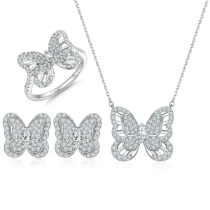 Custom 925 Sterling Silver 3A Butterfly Square Cubic Zirconia Jewelry Set