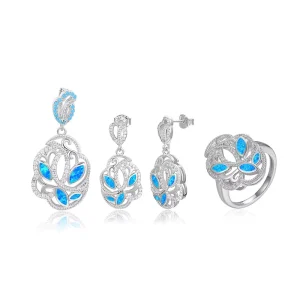 Custom 925 Sterling Silver Opal Earrings, Pendant, and Ring Set, Minimalist Design for Women
