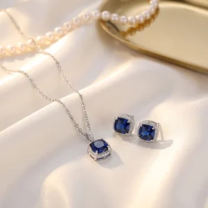 Custom Pink Sapphire Necklace Pendant Earrings 925 Sterling Silver Moissanite Diamond Jewelry Set