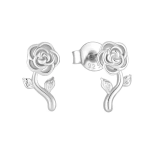 925 Pure Silver Rhodium-Plated Rose Flower Stud Earrings for Women