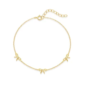 925 Silver 18K Gold-Plated Geometric Star CZ Bowtie Charm Link Bracelet