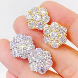 925 Silver 8mm 12mm 15mm Flower VVS Moissanite Stud Earrings