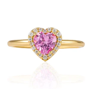 925 Silver Brilliant Cut Pink Sapphire Heart Moissanite Ring