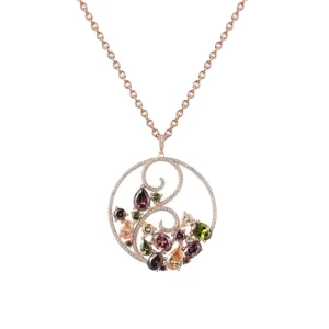 925 Silver Circle Pendant with Custom Chain Multi-Color Zirconia