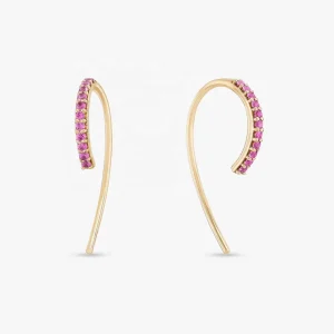 925 Silver Cubic Zircon Custom Pink Sapphire Delicate Hoop Earring