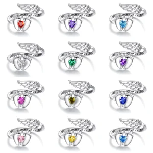 925 Silver Cubic Zirconia Angel Baby Footprint Heart Open Ring for Mom