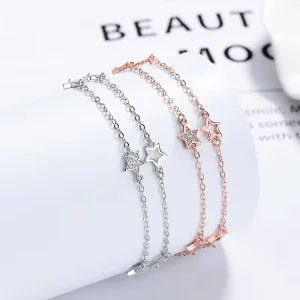 925 Silver Electroplated Double-Layer Chain Star Bracelet with Zircon