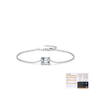 925 Silver Emerald Cut Moissanite Charm Bracelet