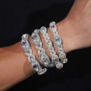 925 Silver Eyes Design Infinity Cuban Link Bracelet, VVS Moissanite Cross Cuban Chain