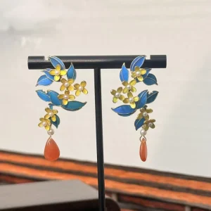 925 Silver Gold Plated Freshwater Pearl Studs Osmanthus Design Trendy Fashion Drop Dangles Women’s Daily Fine Jewelry