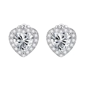 925 Silver Heart-Shaped Stud Earrings with Zircon and Moissanite