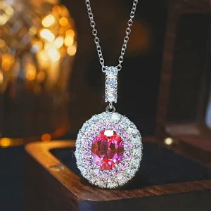 925 Silver High-Carbon Diamond Pink Tourmaline Flower Pendant Necklace