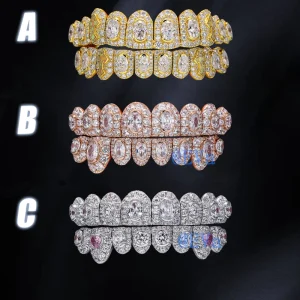 925 Silver Hip Hop Top and Bottom Deep Perm-Cut Custom Moissanite Ice-Out Honeycomb Grillz 16/20 Teeth
