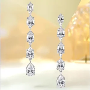 925 Silver Inlaid High Carbon Diamond Water Drop Long Earrings