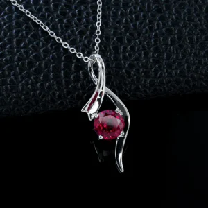 925 Silver Lab Grown Ruby Oval Pendant for Women Anti Allergy Red Gem Fine Jewelry