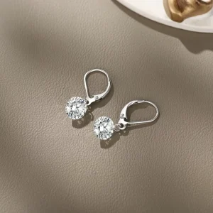 925 Silver Long Drop Earrings Round Moissanite