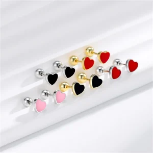 925 Silver Multi Color Enamel Heart Stud Earrings 18K Gold Plated Hand Enameled Fine Jewelry