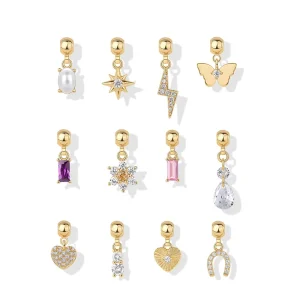 925 Silver Multi Tiny Charm Dangle Mix Match Custom Chain Lightning Butterfly Heart CZ Versatile Customizable Accessory