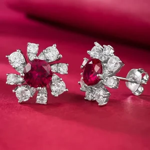 925 Silver Pigeon Blood Ruby Stud Earrings for Boys