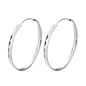 925 Silver Plain Big Hoop Earrings for Women Hip Hop