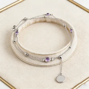 925 Silver Platinum Plated Chain Link Bracelet with Cubic Zirconia for Women