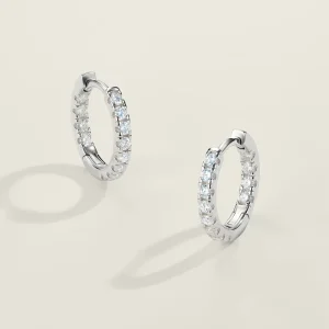 925 Silver Rhodium Plated Round Brilliant Cut Moissanite Hoop Earrings