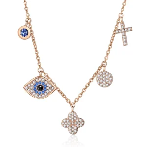 925 Silver Rose Gold Plated CZ Devil Eye Charm Pendant Necklace for Women