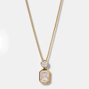 925 Silver Round and Radiating-Cut Double-Layered Beaded Teardrop Pendant Necklace