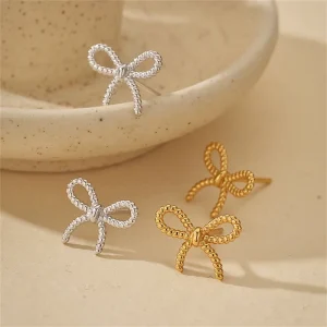 925 Silver Small and Big 2 Size Twisted Bow Stud Earrings 18K Gold Plated Rhodium Plated