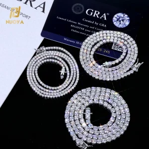 925 Silver VVS Moissanite Tennis Chain Necklace 2/3/4 MM