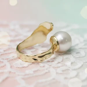 925 Silver Wings Engagement Ring with Freshwater Pearl, Gold and Rhodium Plated