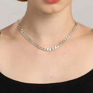925 Solid Italian Silver Flat Cut Curb Link Cuban Chain Choker Necklace
