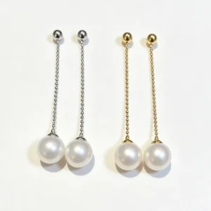 925 Solid Silver Threader Earrings 6-7mm Round Beads Natural Freshwater Pearls Gold and Silver Two Colors