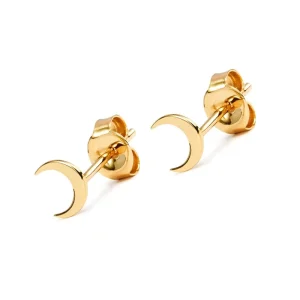 925 Sterling Silver 14K Gold Plated Simple Moon Stud Earrings for Women